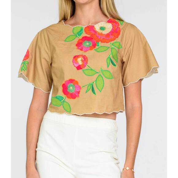 ELIZABETH JAMES THE LABEL Tops - NEW ELIZABETH JAMES THE LABEL women's paloma poppy patch top in iced coffee
